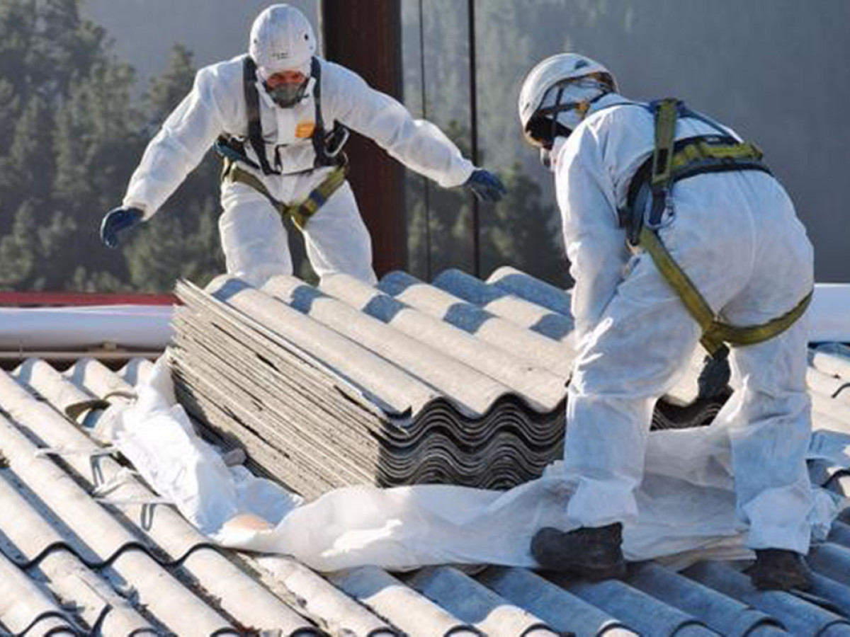 Professionnels équipés pour une intervention sur toiture en fibrociment